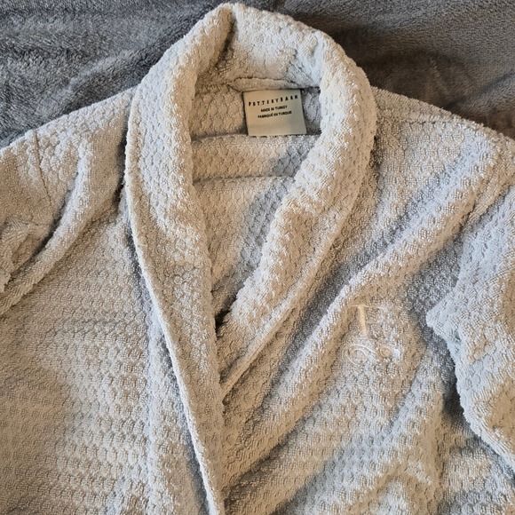 Pottery Barn Women Gray Cotton Waffle Weave Bath Robe Shawl Collar Small Turkey - Picture 9 of 16